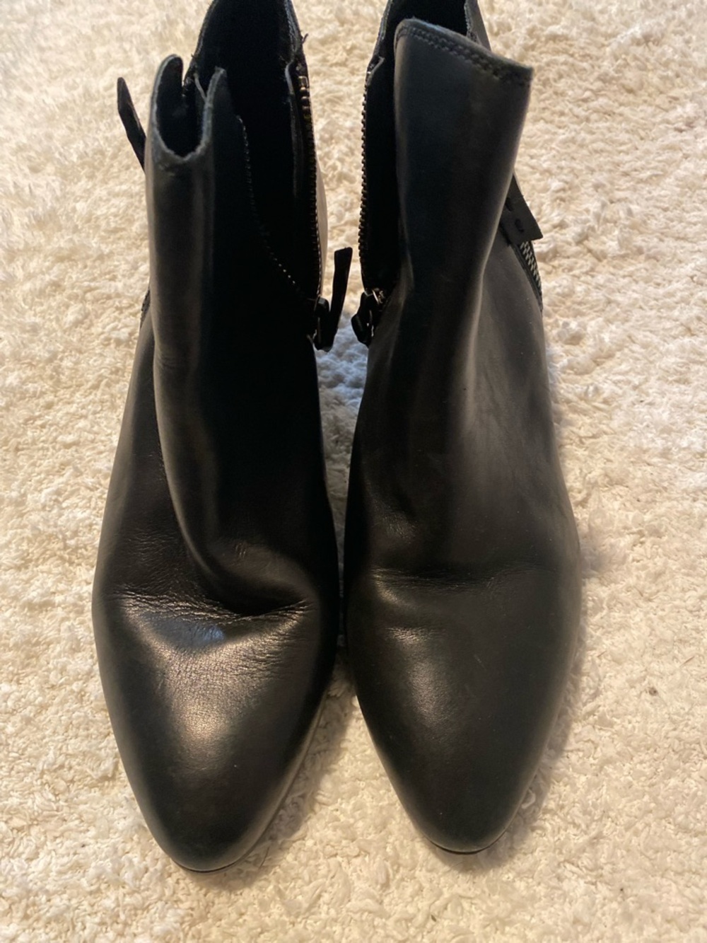 Frye Black Leather Pointed Ankle Booties with Side Zip
